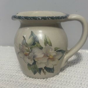 Vintage Cream Floral Ceramic Pitcher - Home and garden party